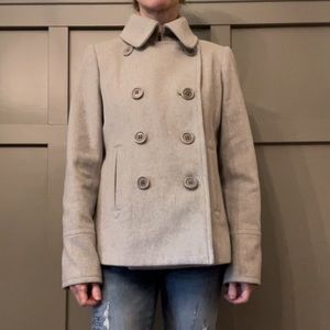 J. Crew Perennial Double Breasted Pea Coat 100% Wool By Nello Gori Sz 8 Oatmeal